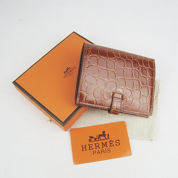 Cheap Replica Hermes Brown Crocodile Veins Wallet H006